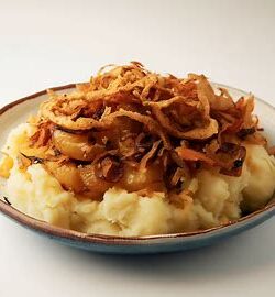 smashed potatoes with fried onions